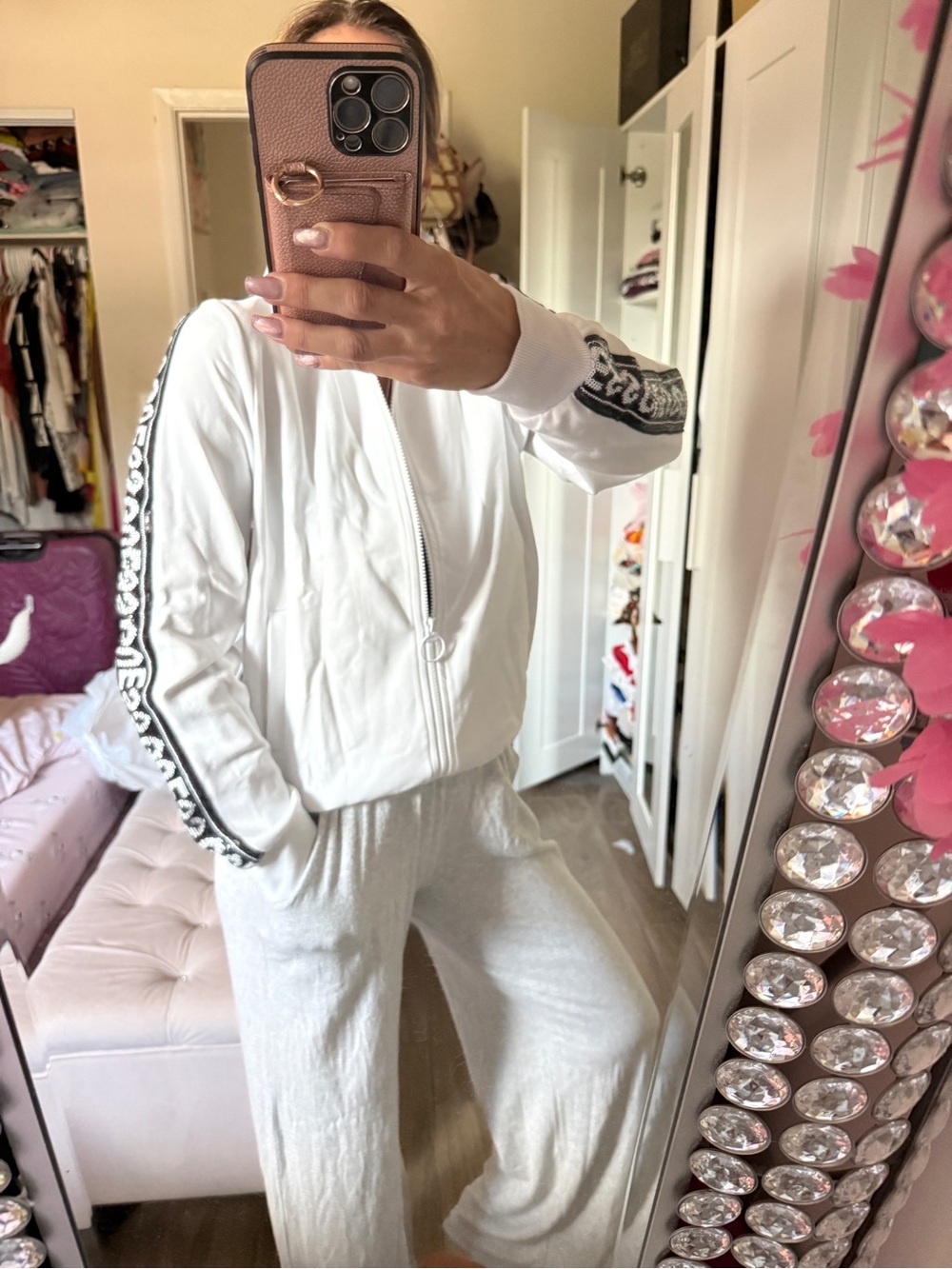 Guess White Zip Sweatshirt with Black Logo Trim